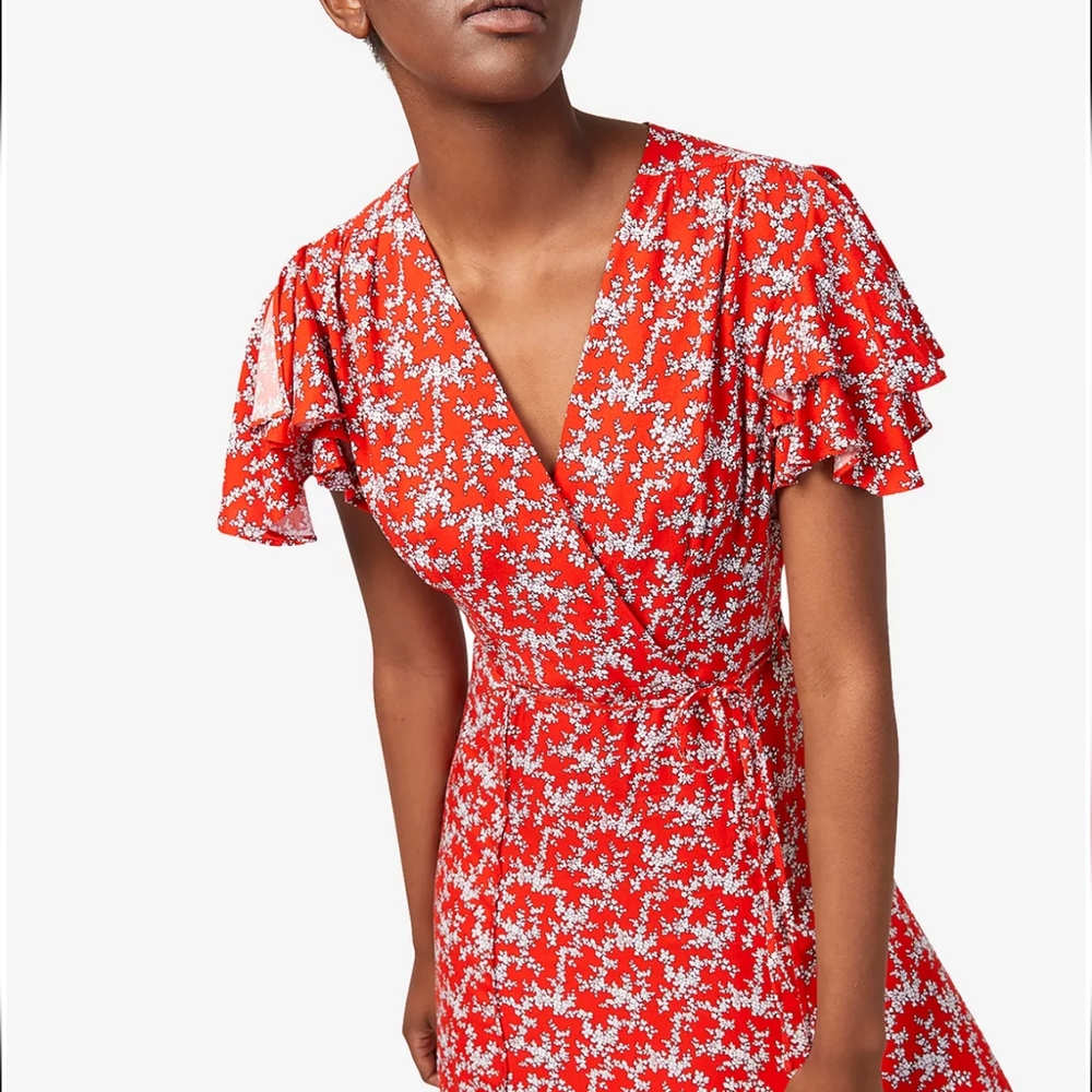 French Connection Printed Flutter Sleeve Midi Dress Size 6